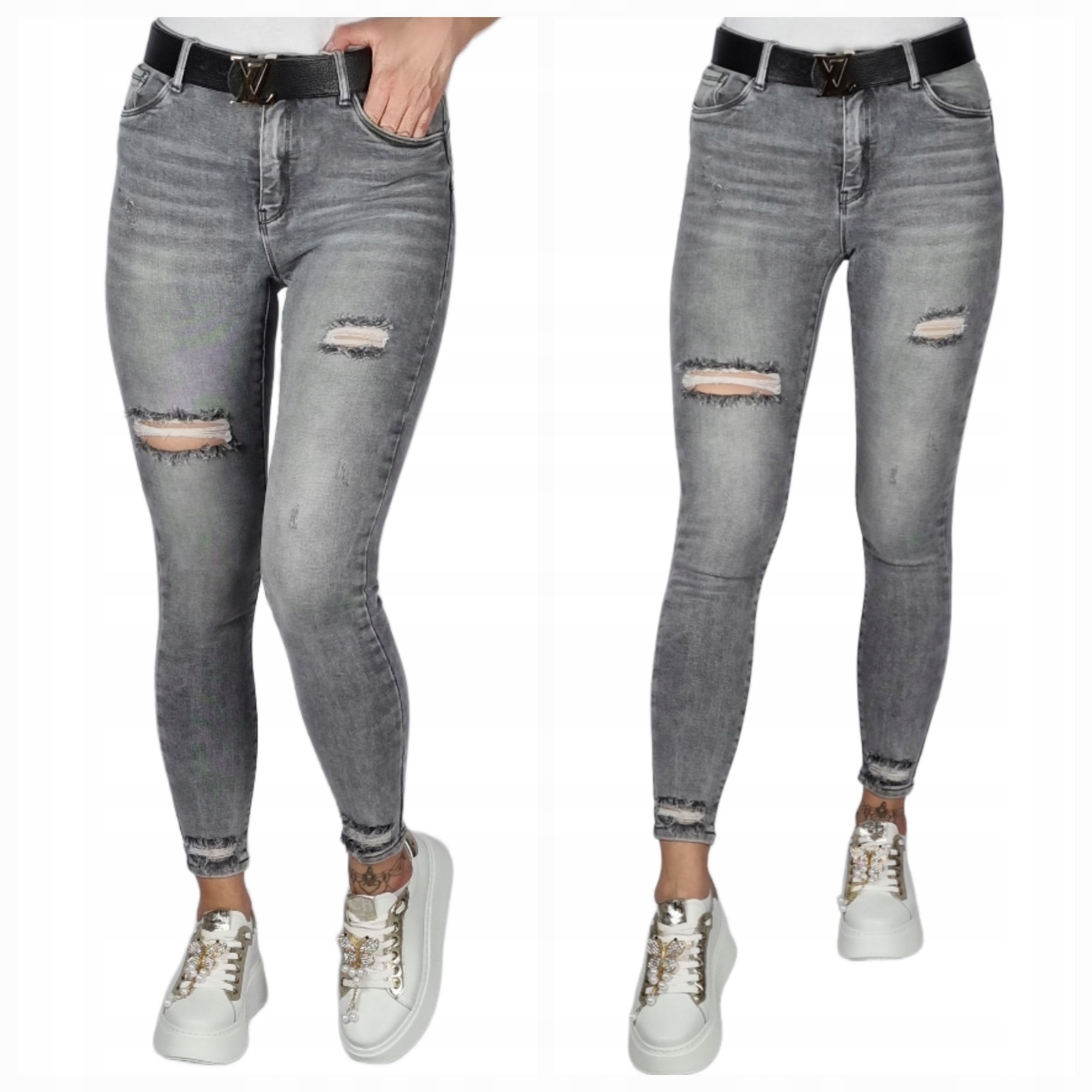 M.sara Spodnie Szare Jeansowe Z Dziurami Rozmiar 27/S