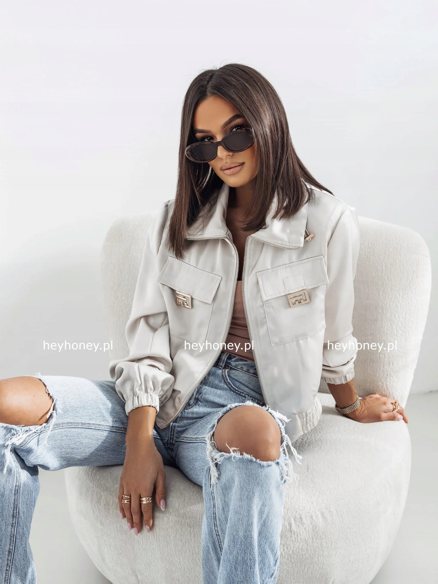 Saténová Bomber bunda Světle béžová Miley S