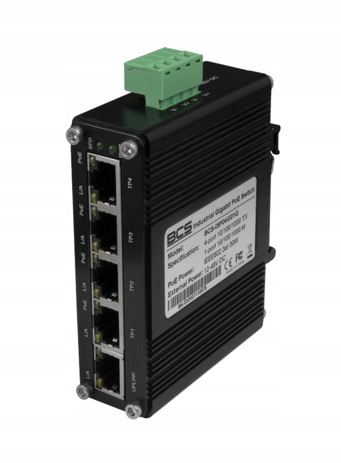 Switch 4 Portowy BCS-ISP04G01G Universal 4X PoE 1X RJ45 Na Szyne Din