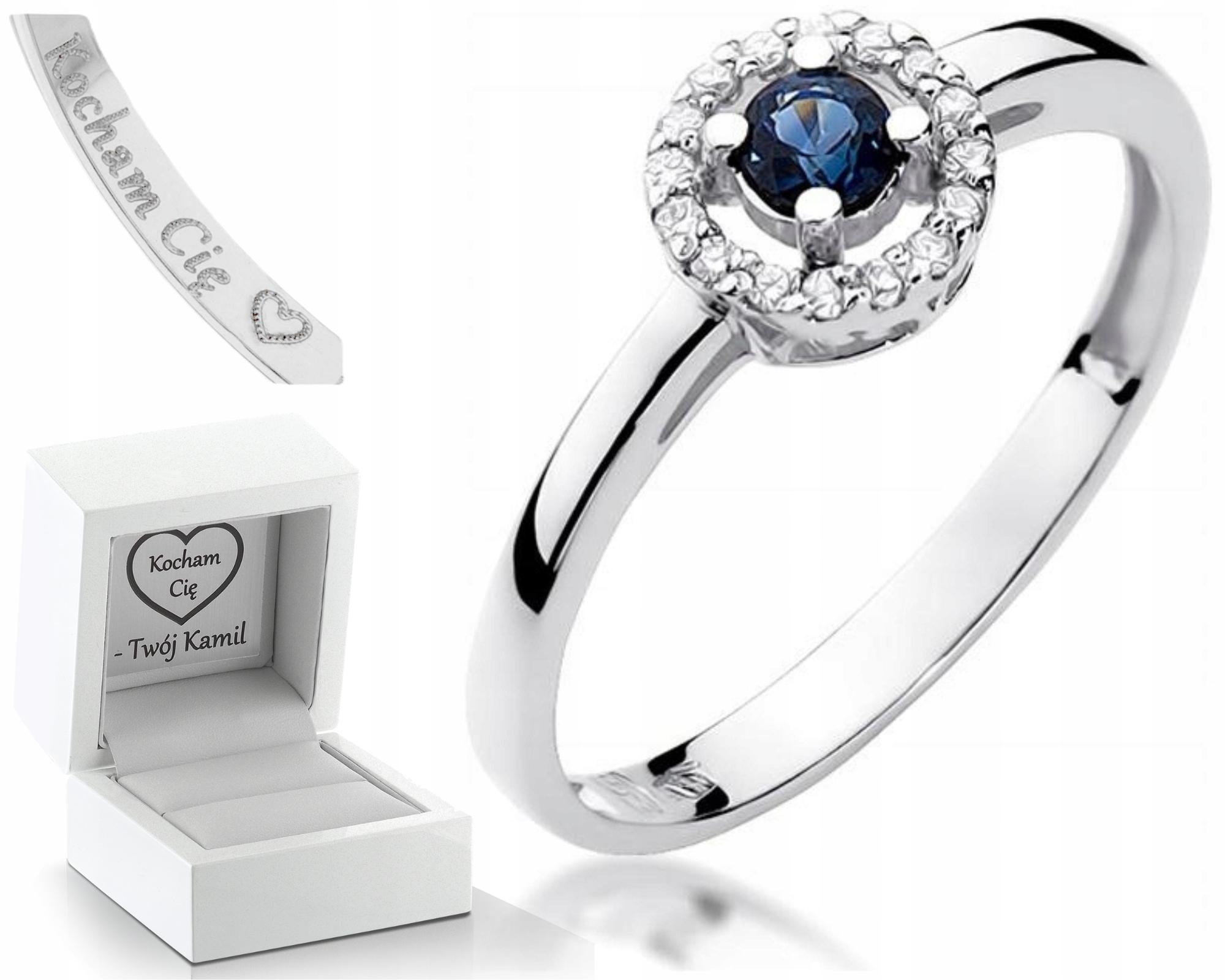 Prstýnek S Brilianty A Safírem Gravírování Bonus
