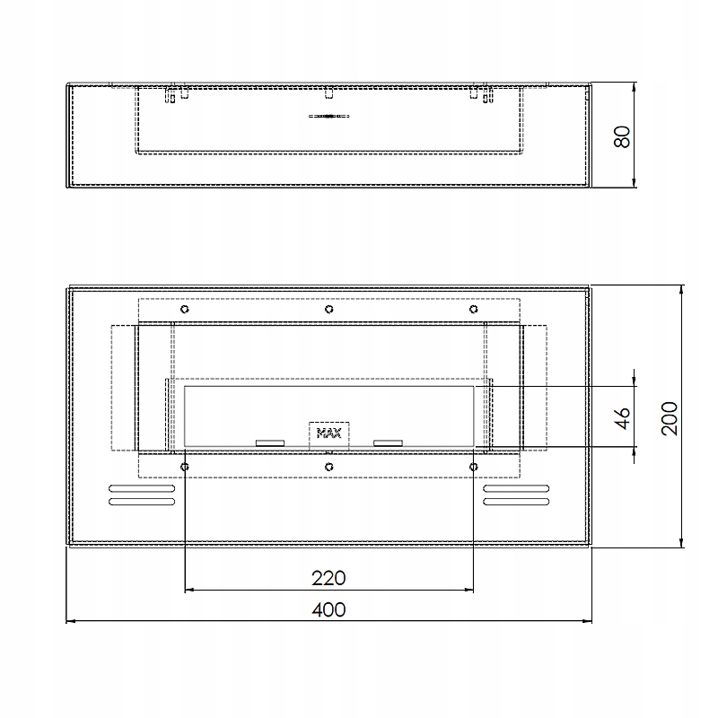 Biokominek wolnostojący gotowy wkład do kominka Simplebox 400 Simplefire Szerokość 40 cm