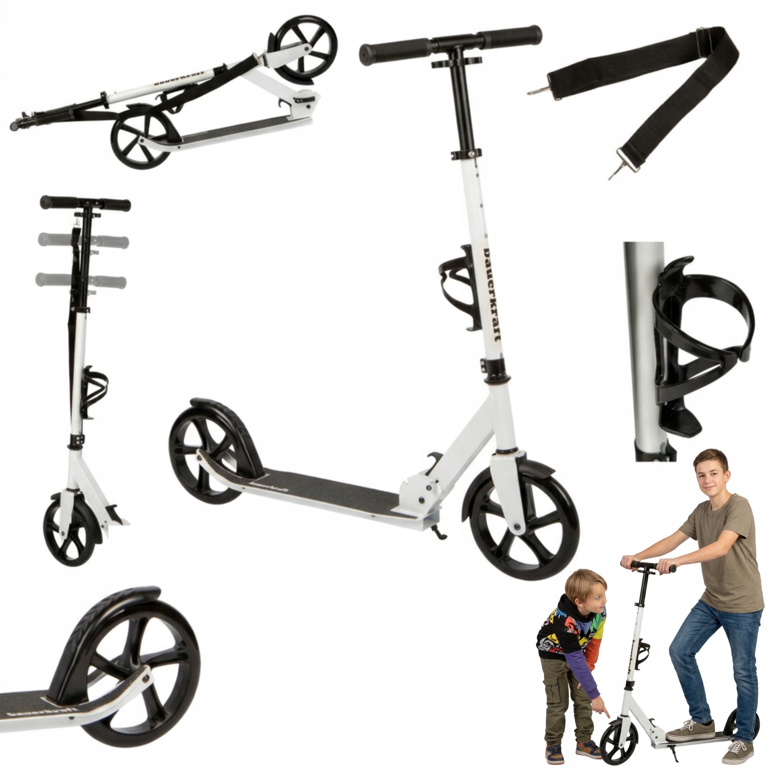 Hulajnoga Miejska Składana Dla Dzieci Młodzieży Koła 200 mm 91-101cm Biała