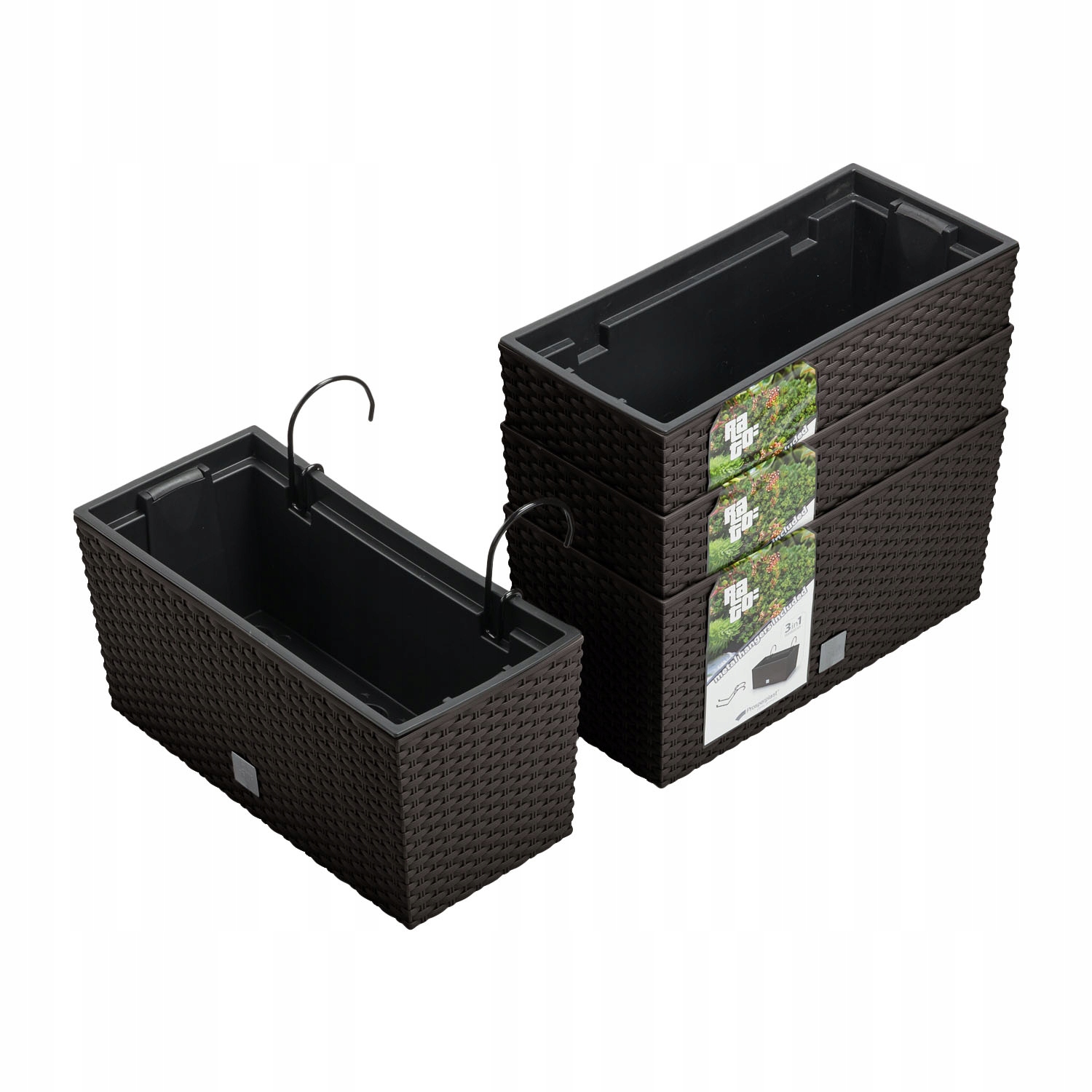 

4x Doniczka balkonowa DRC400W rattanowa z hakami