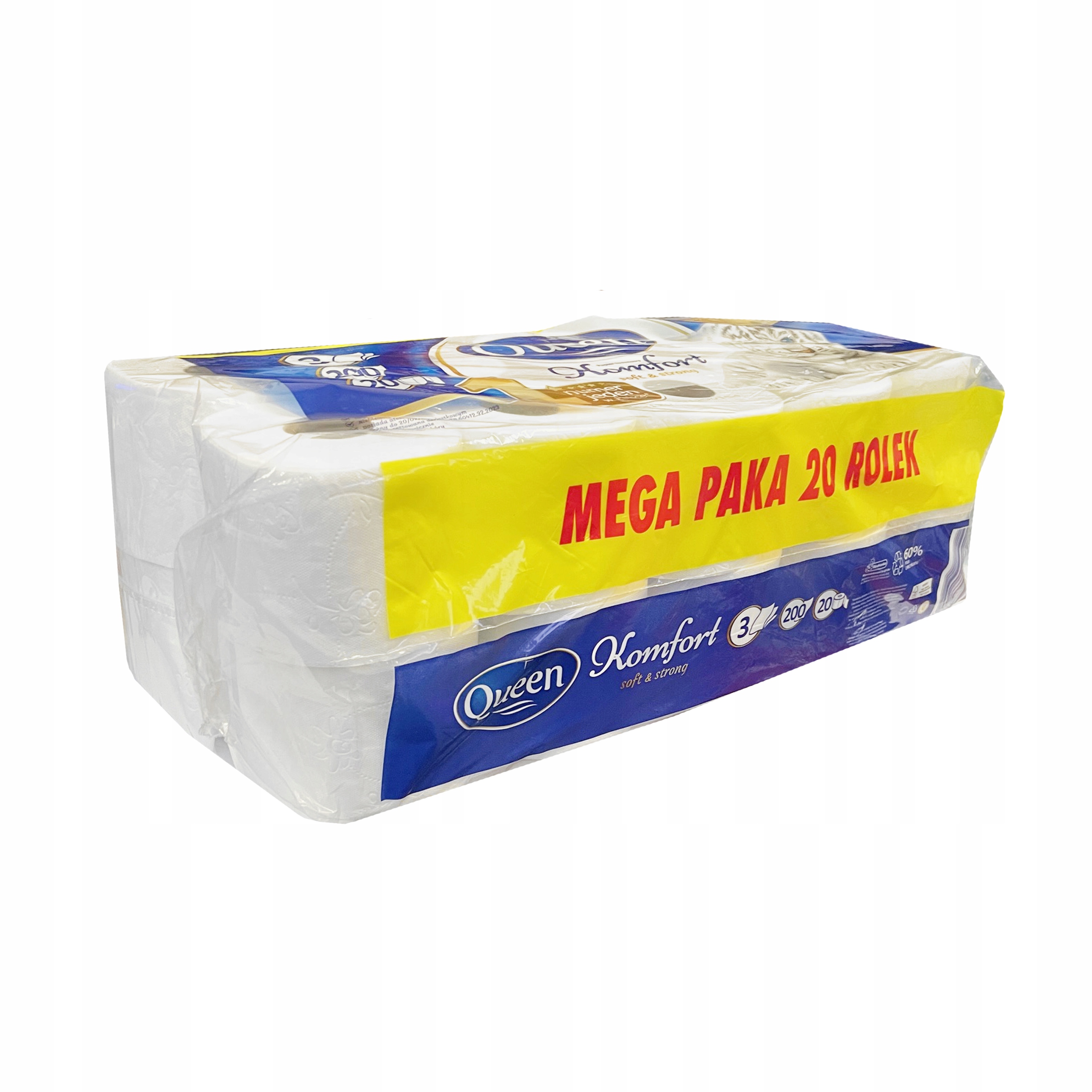 PAPIER TOALETOWY QUEEN 20 ROLEK 3 WARSTWOWY BIAŁY SOFT&STRONG 200 LISTKÓW Kod producenta PAPIER TOALETOWY QUEEN KOMFORT