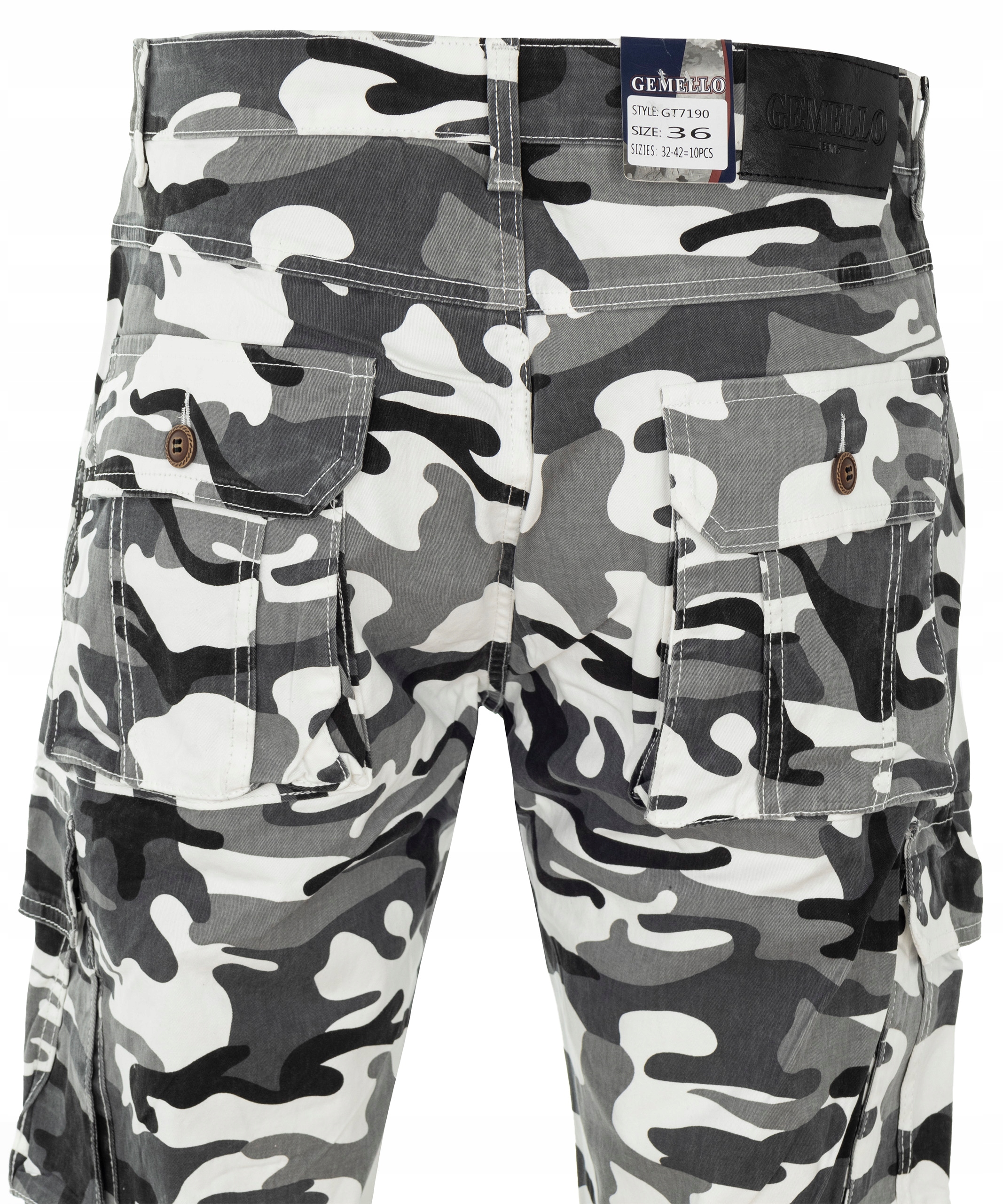 Spodnie bojówki męskie moro Bawełniane Biało szare Miękkie 100-102 cm W39