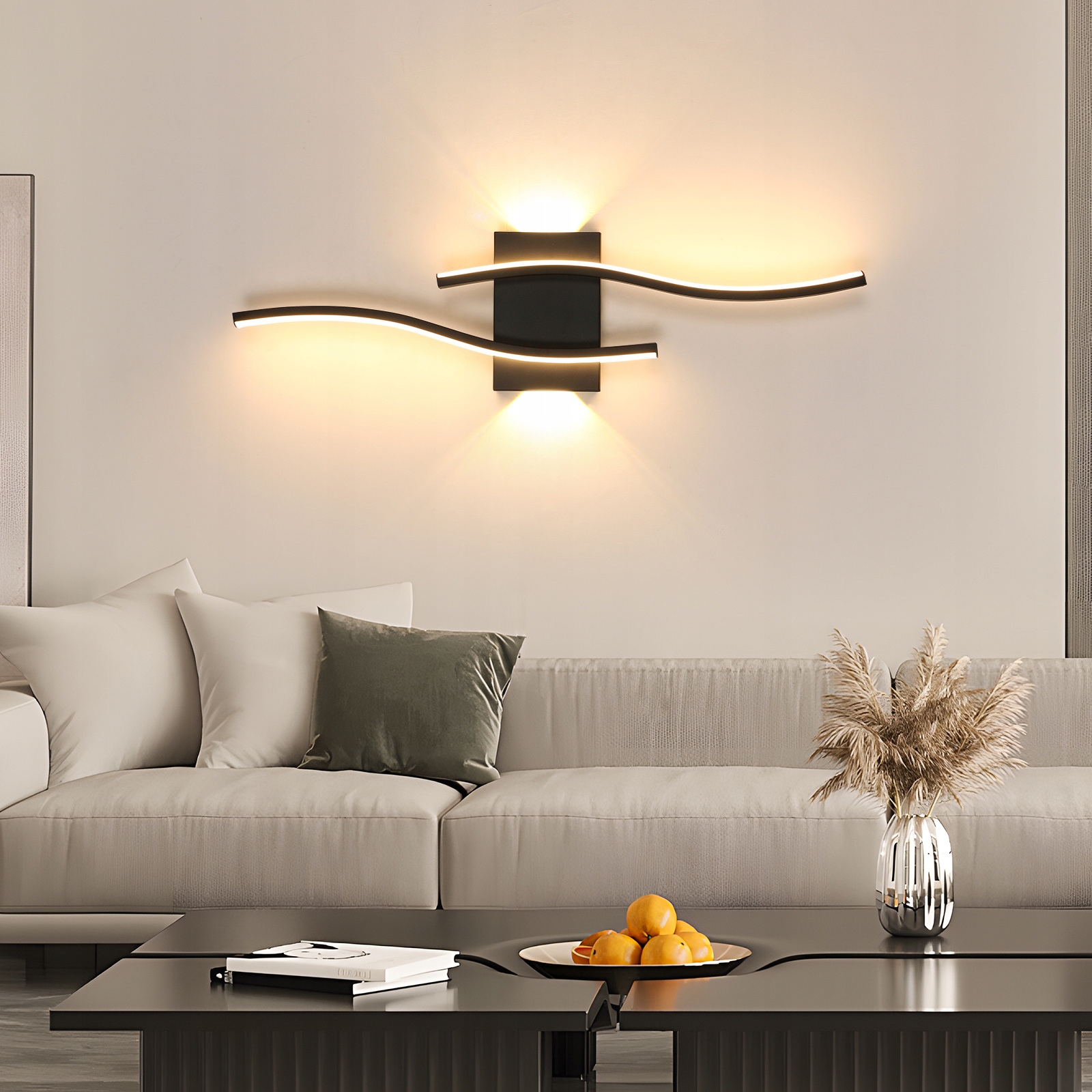 Kinkiet Czarna Lampa Liniowa Scienna Led 3000K Nowoczesna Do Salonu 2250LM