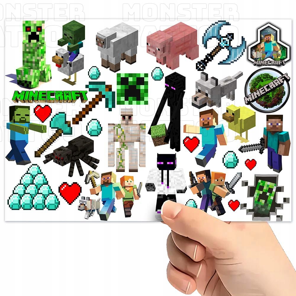TATUAŻE TYMCZASOWE WODNE DLA DZIECI DZIECIĘCE MINECRAFT WZORY SUPER JAKOŚĆ
