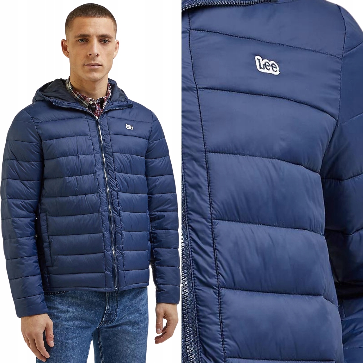 Lee Light Puffer Jacket Navy lehká přiléhavá péřová bunda s kapucí XXL