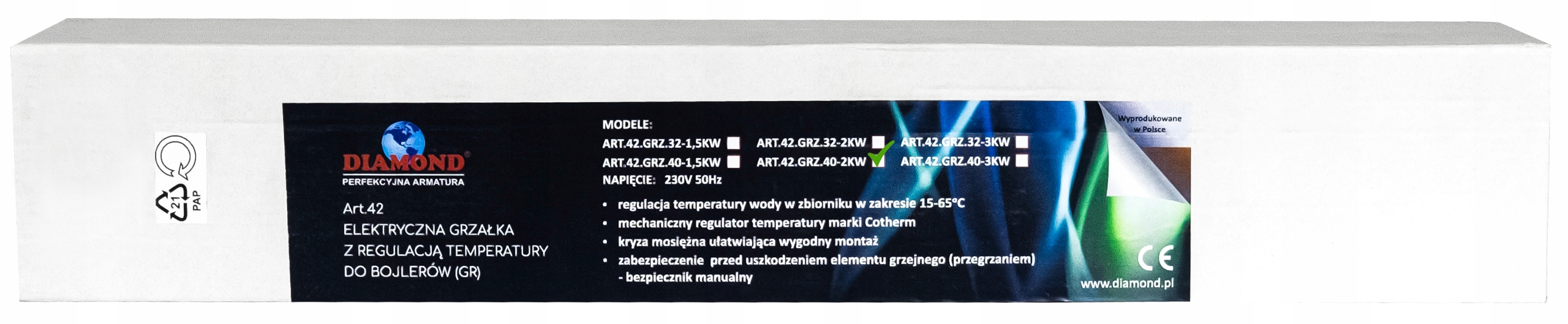 GRZAŁKA ELEKTRYCZNA Z TERMOSTATEM DO BOJLERA GZ 6/4" 2KW 2000W 230V DIAMOND Rodzaj do bojlera