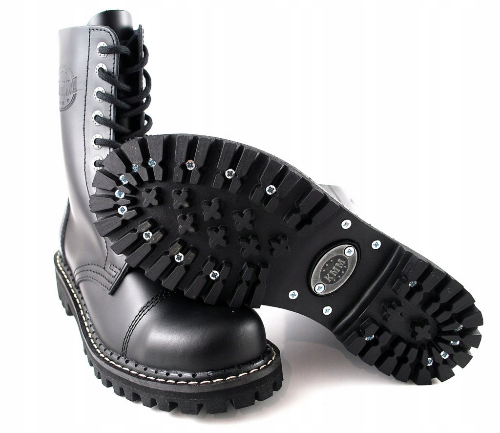 KMM 100 Czarne GLANY 10 dziurowe skóra 10-tki r.37 Długość wkładki 23.5 cm