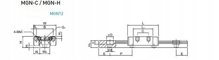 Prowadnica liniowa MGN12H 600mm z wózkiem CNC Kod producenta MGN12H 600mm