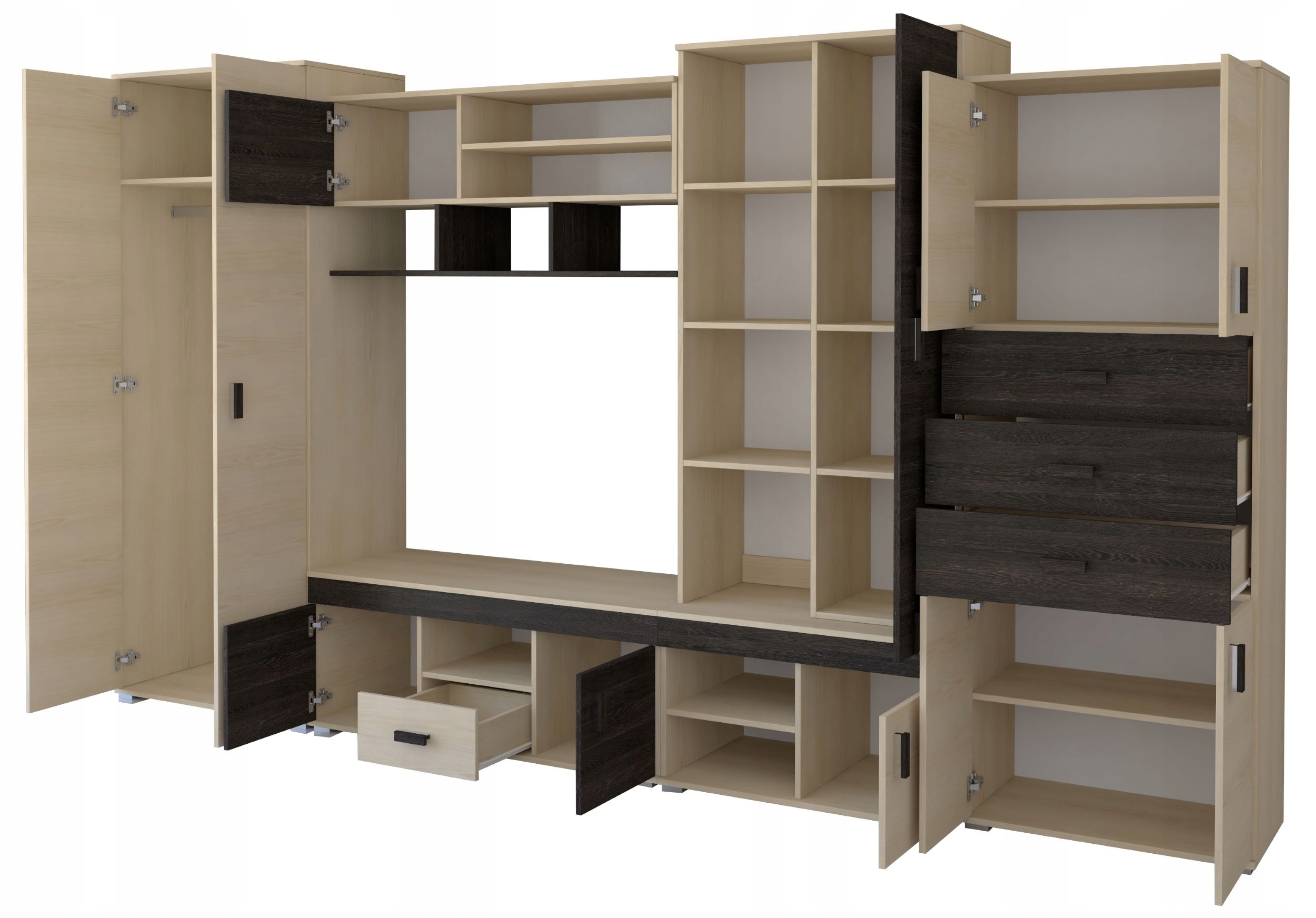 Meblościanka JOGA 350cm WITRYNA RTV JESION Kolor mebla jesion