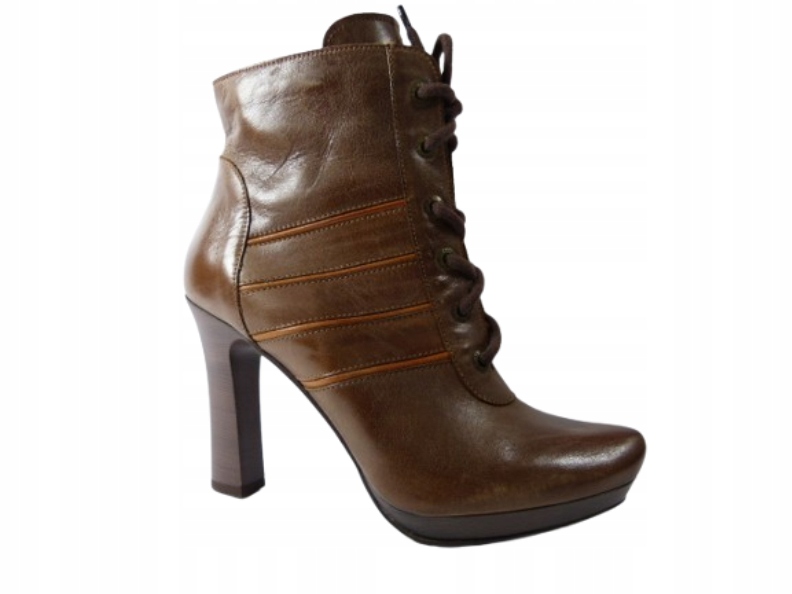 Kotníkové Boty na podpatku a zateplené platformě z kůže lico Szydłowski 40 ořechové