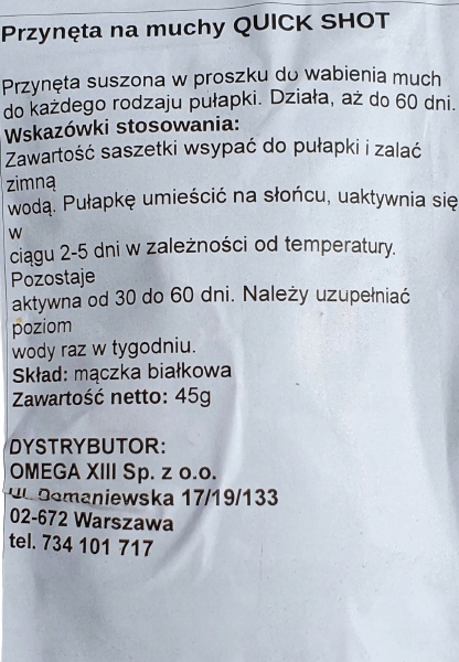 

Wabik proszek do pułapki na Muchy puder QuickShot
