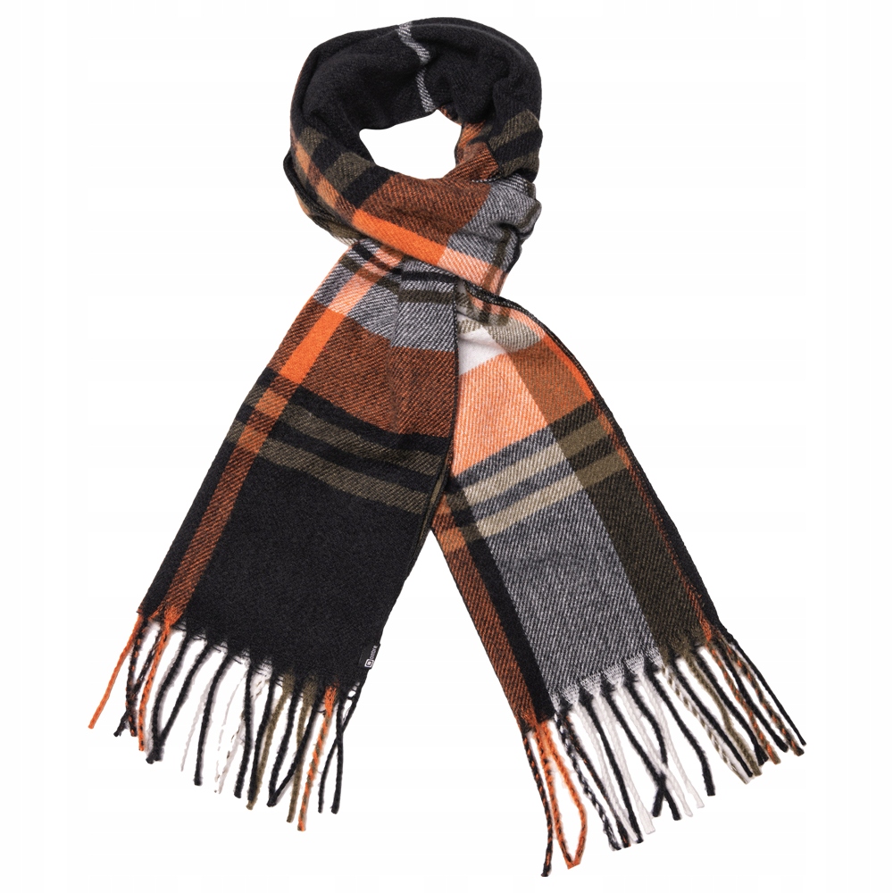 

Szalik męski w kratę elegancki A408 czarny oliwka