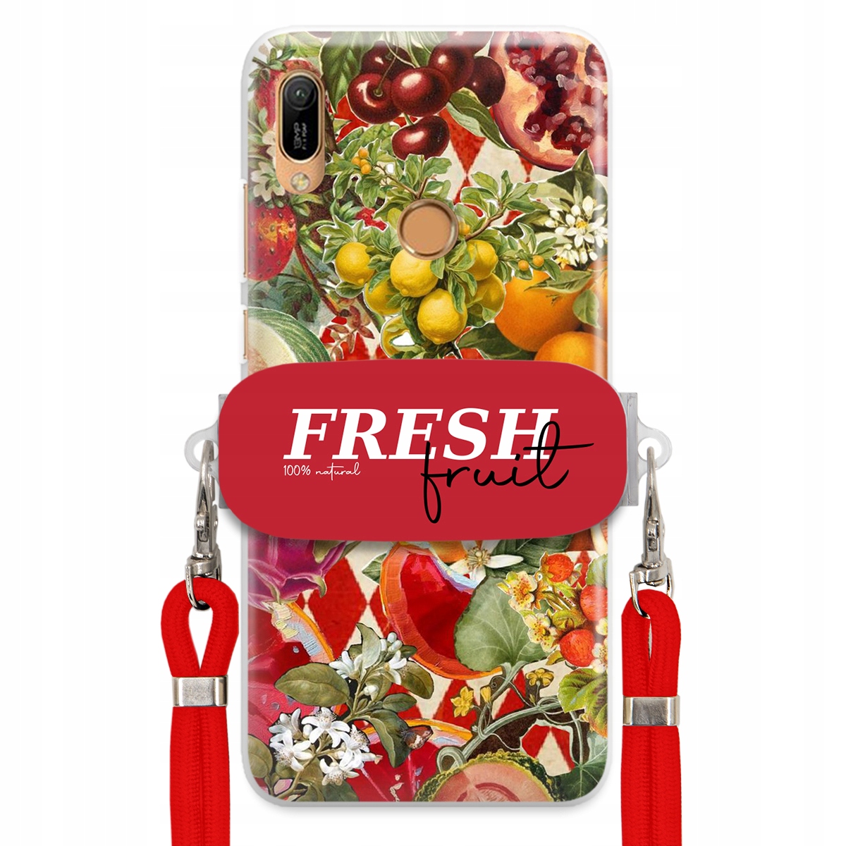 Puzdro pre Huawei Y6 Prime 2019 Červené Crossbody vodítko držiak Fresh Fruit