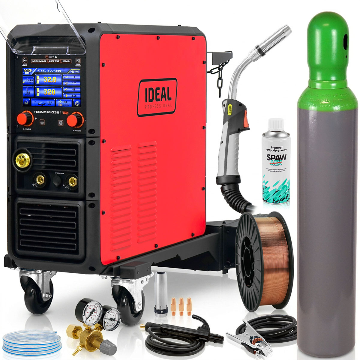 Spawarka migomat Tecno Mig 321 Synergic LCD Ideal 320A Wózek Tig DC Mma