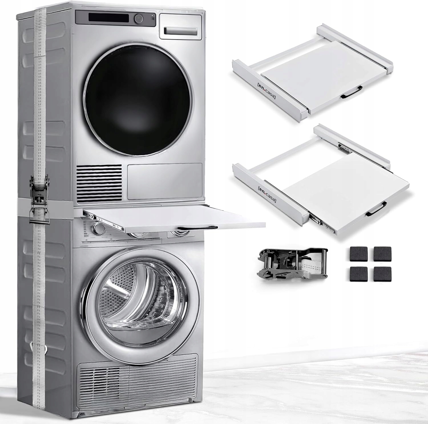 Stelaż Pośredni Suszarka Pralka 54x60CM Wysuwana Półka 10KG Linka Bungee