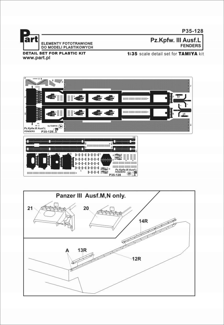 Part P35-128 1/35 Pz.Kpfw.III Ausf.L blatníky (Tamiya)