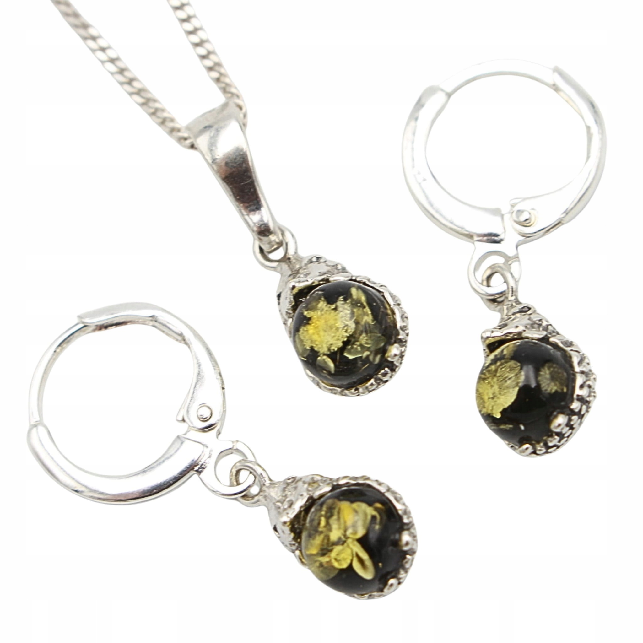 Ježek Komplet Šperků stříbro jantar Řetízek