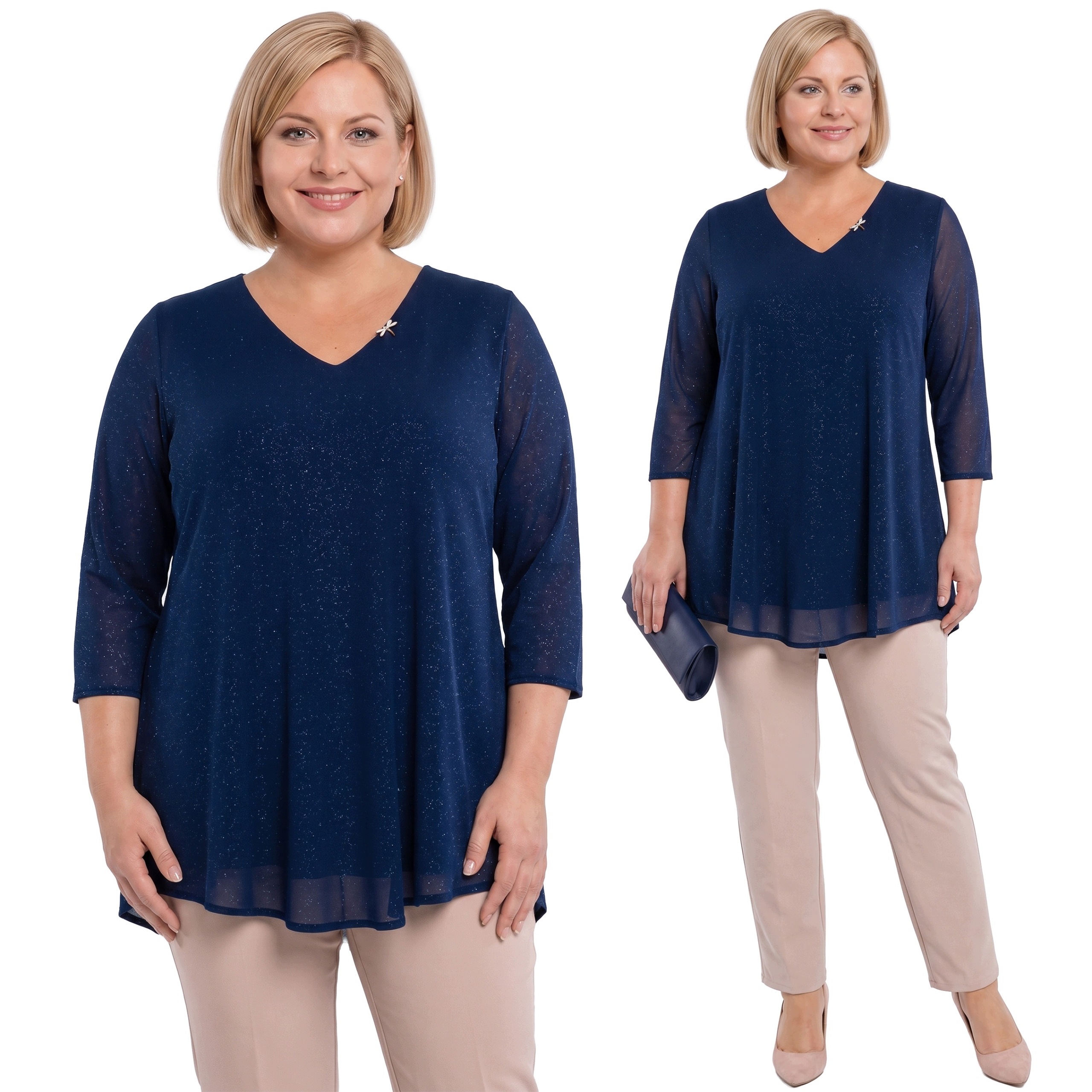 Modrá brokátová tunika plus size velikost 60/62