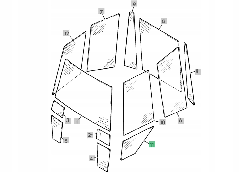 СТЕКЛО ДВЕРИ НИЖНИЙ ЛЕВЫЙ 827/30534 JCB 2CX