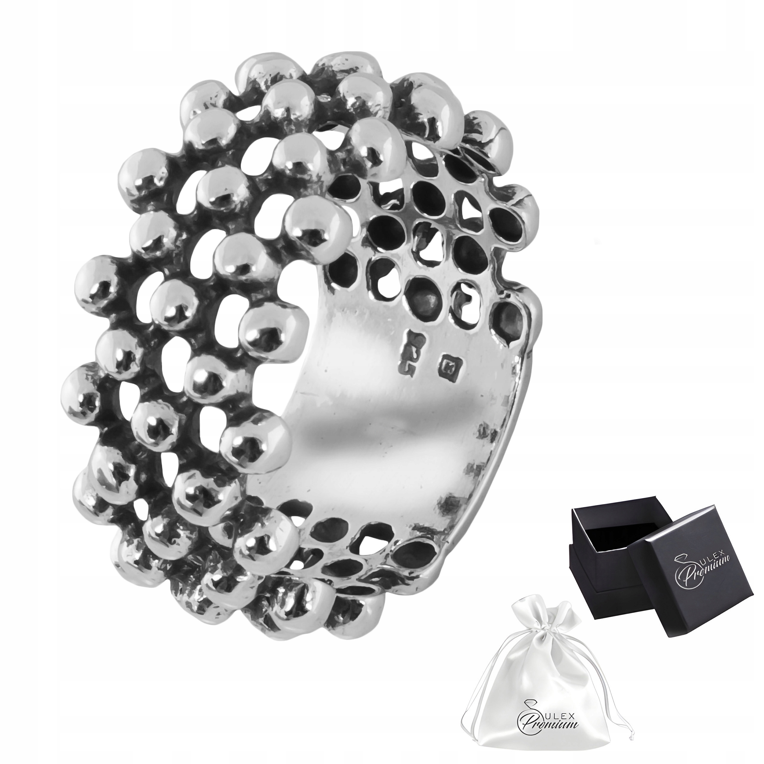 Prstýnek stříbro 925 Designový snubní prsten s kuličkami Široký vel.