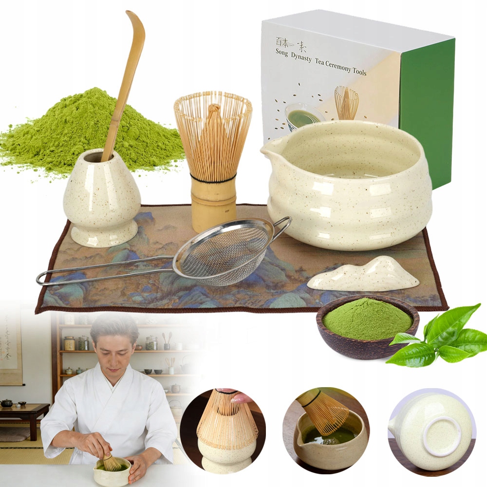 Bambusowy Zestaw Prezentowy Herbaty Matchy Chashaku Trzepaczka Łyżka Żółty