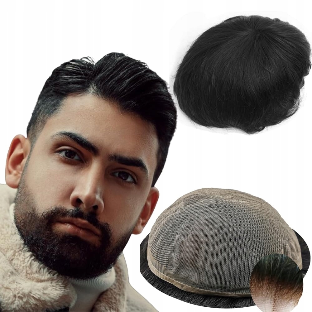 YanaHair naturalny tupecik dla mężczyzn #1B Off Black, 8x10