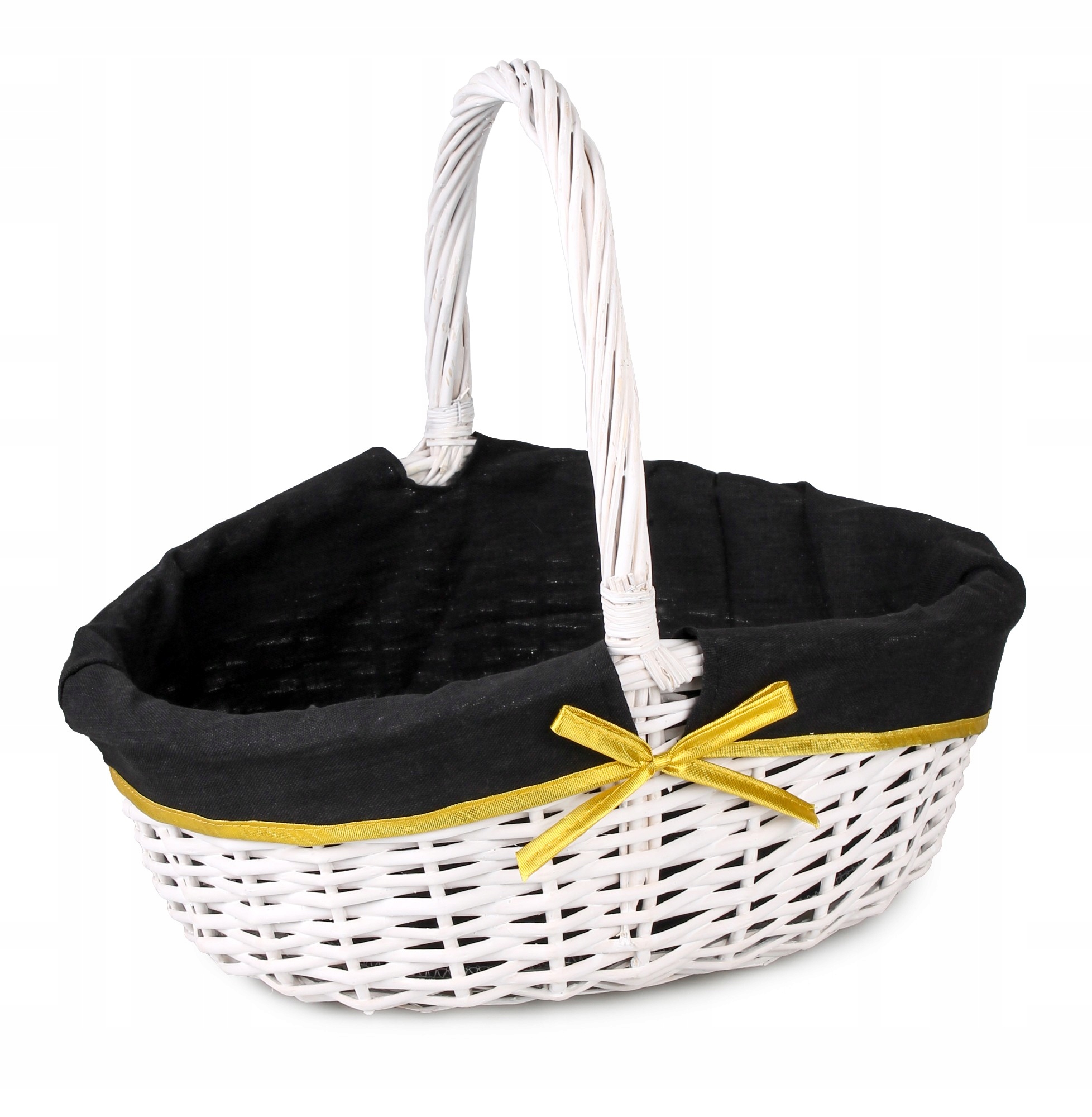 BIAŁY KOSZ Z MATERIAŁEM CZARNO-ZŁOTY 41x36x18/40cm