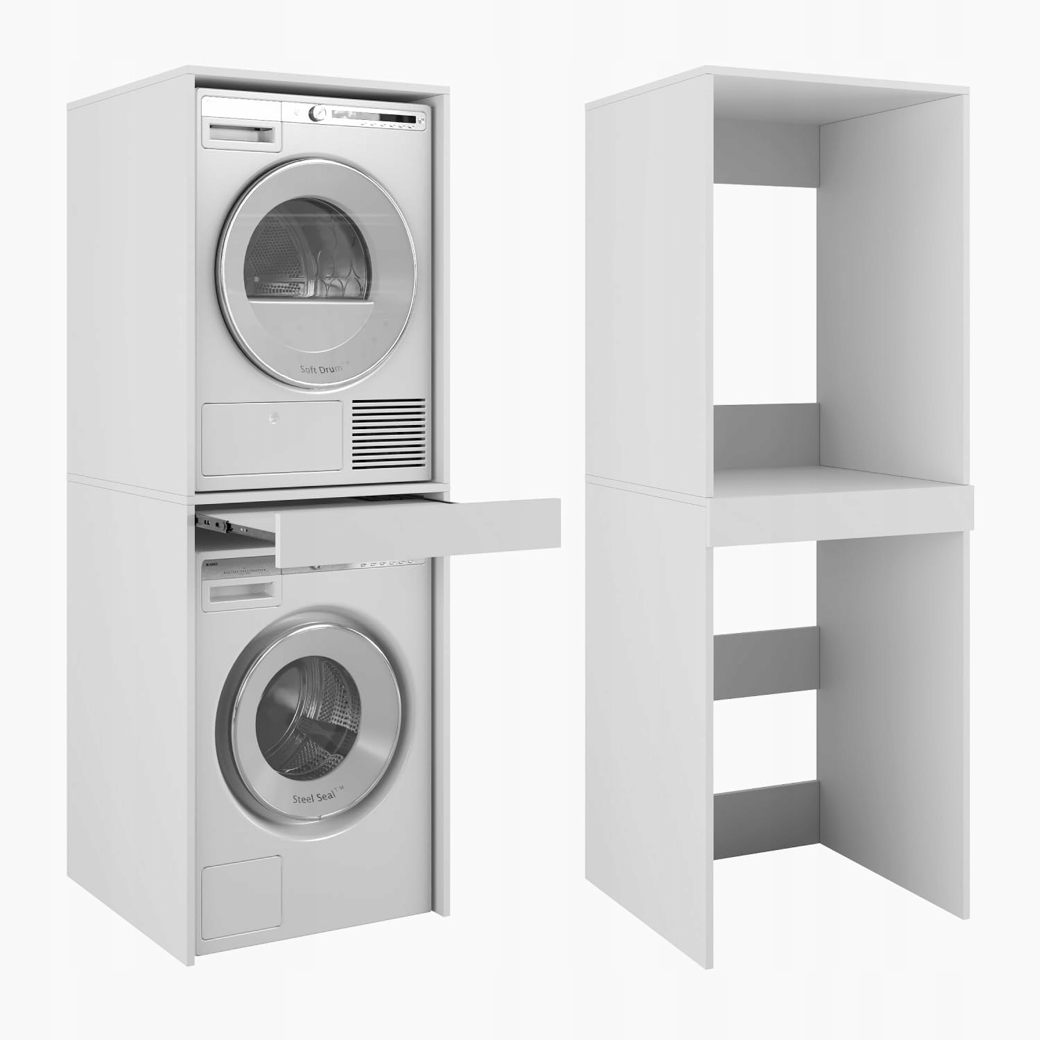 Skříňka nad pračku a sušičku Dante 187 x 65 x 66 cm pro vestavné spotřebiče s policí, bílá barva