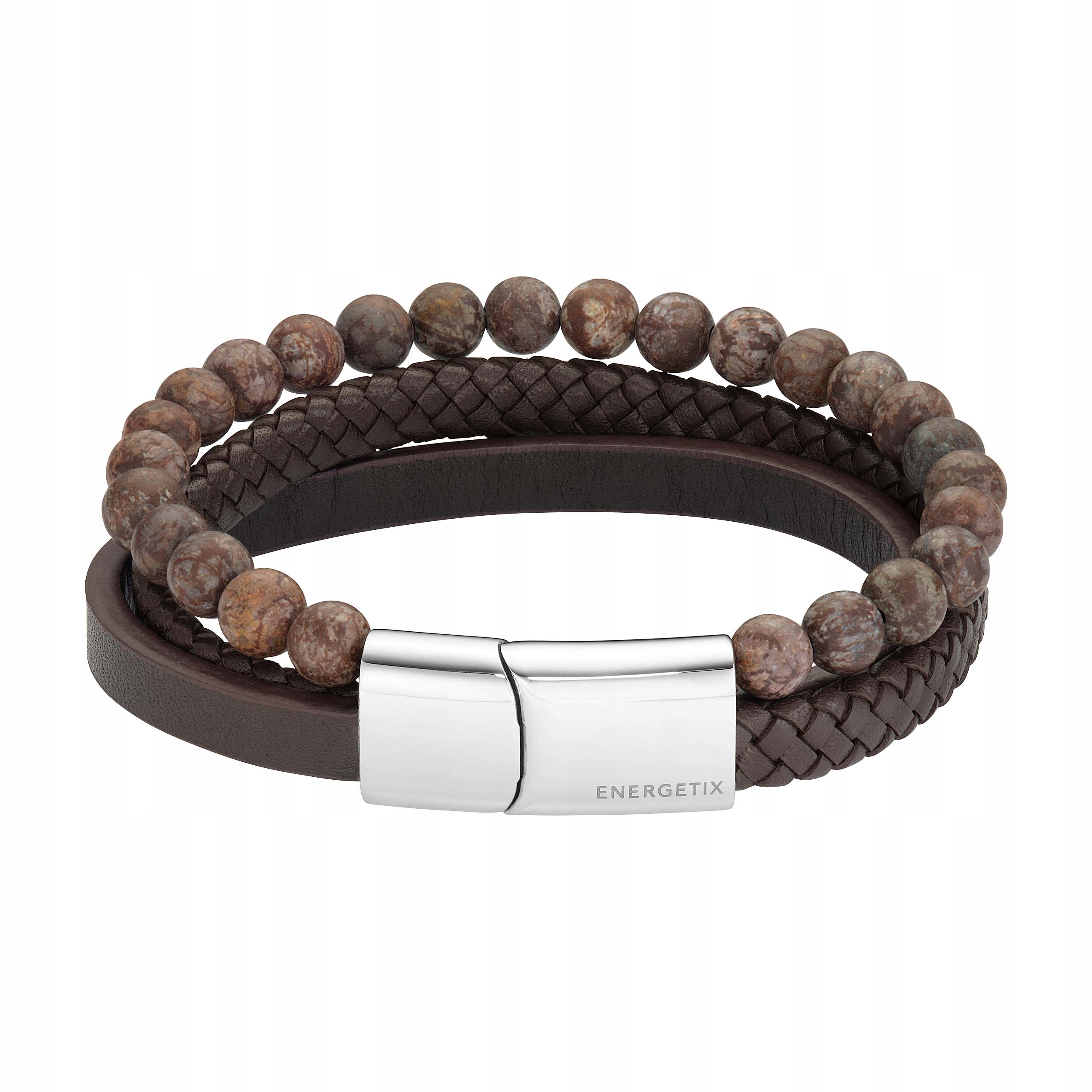 Pánský magnetický kožený náramek Hnědý kámen aventurín Ocel