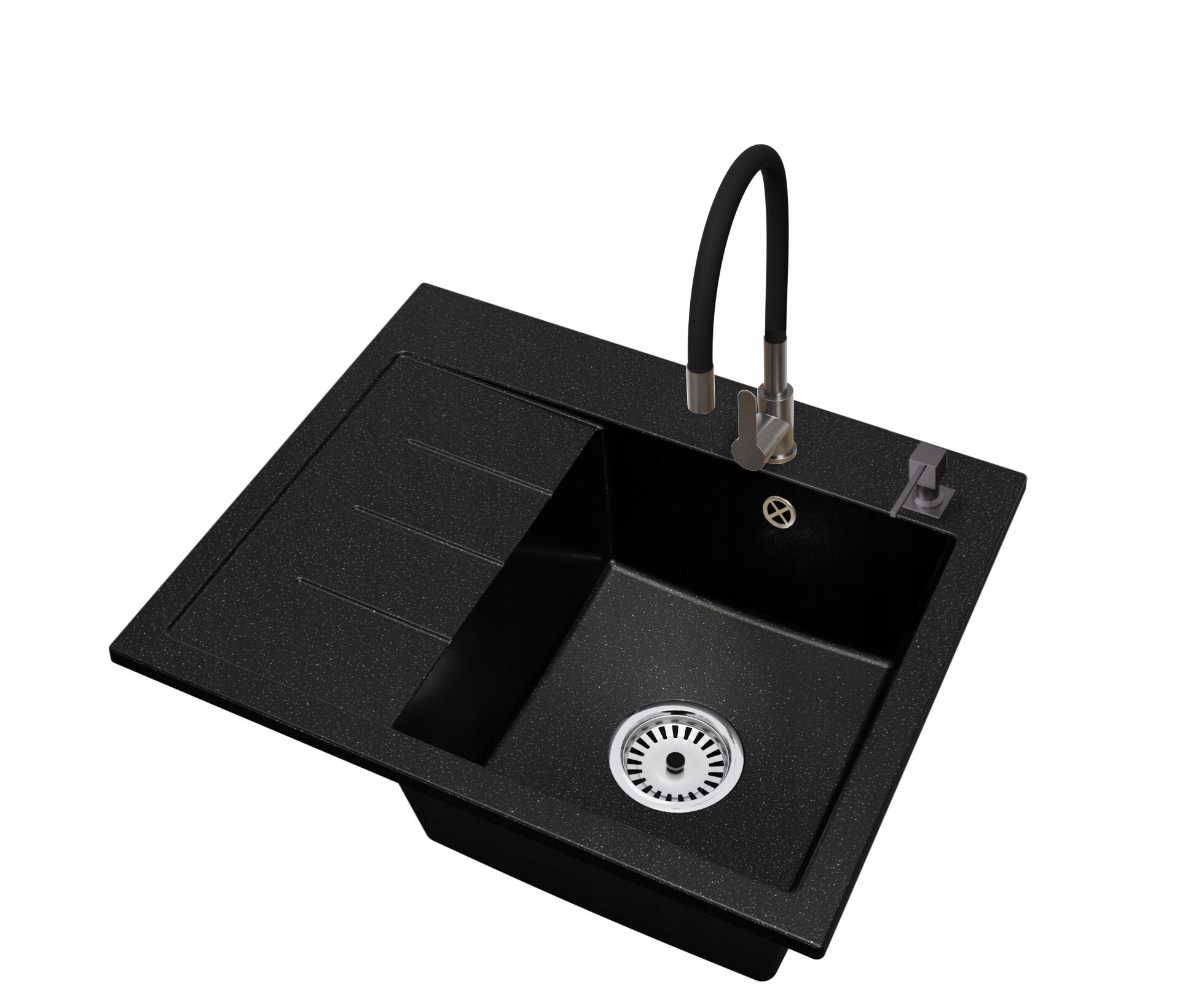 Kuchyňský dřez Velký Exclusive 60 Levý sifon Chrom Baterie Dávkovač