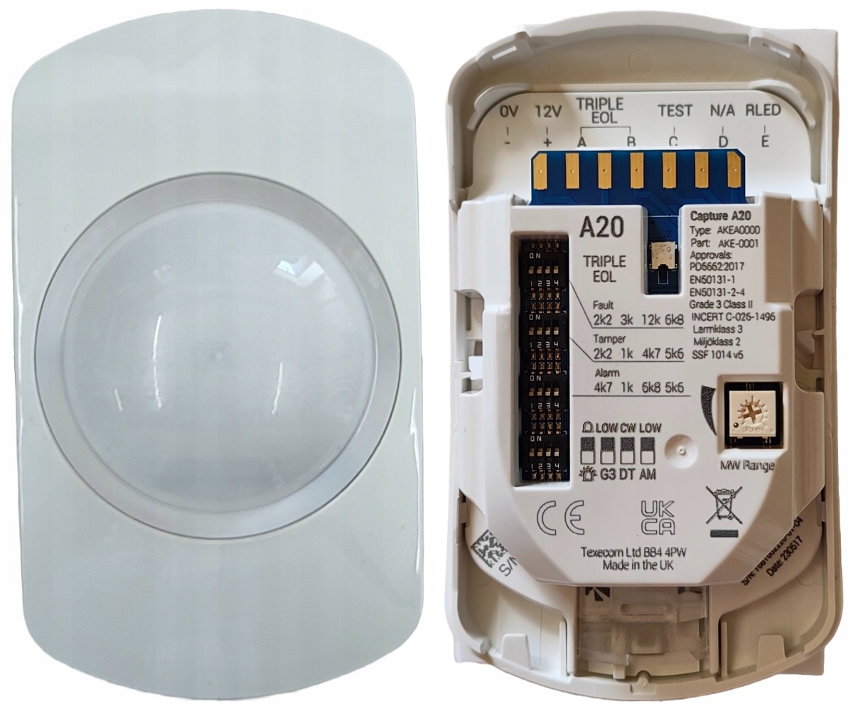 Duálny detektor pohybu Pir+mw, antimasking, Grade 3 CAPTURE-A20 Texecom