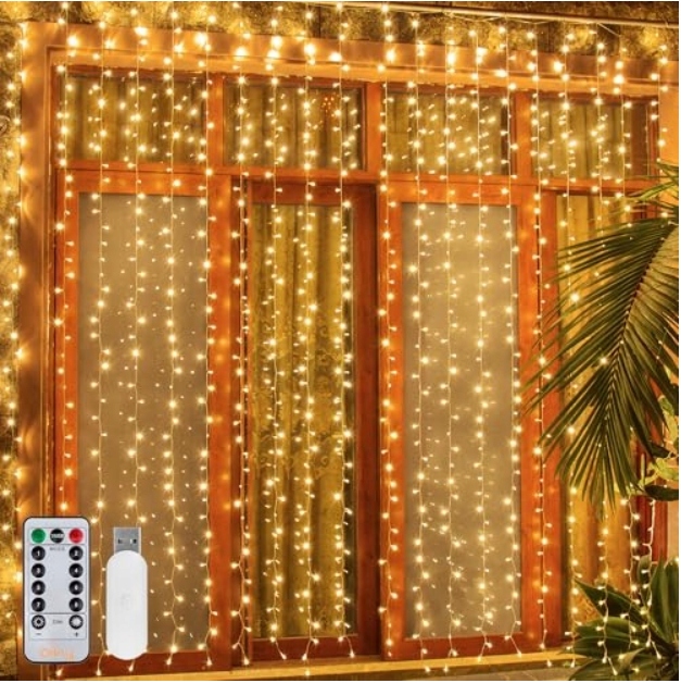 OLLNY Kurtyna Świetlna Girlanda Lampki Białe Dekoracyjne 2x2m 200 LED — miniatura 9