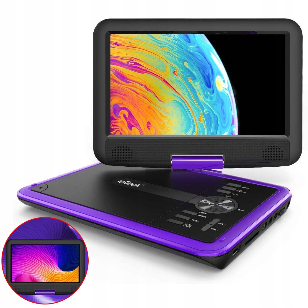 Přenosný DVD Přehrávač Do Auta 9 Palců 800*480P Hd Fialový 2000MAH