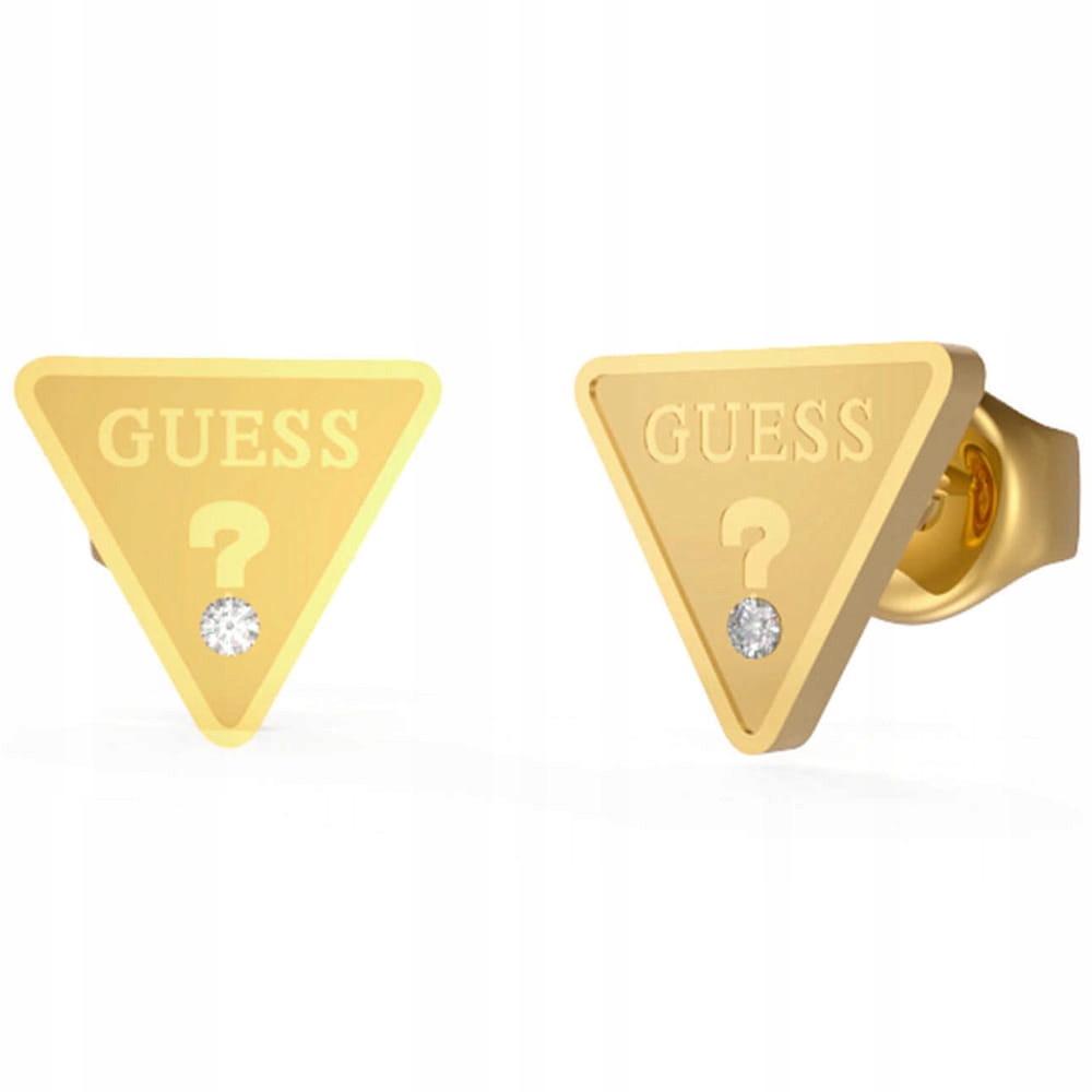 Náušnice Guess Studs Party Trojúhelník se zirkonem a logem ocel, zlatá tyčinka