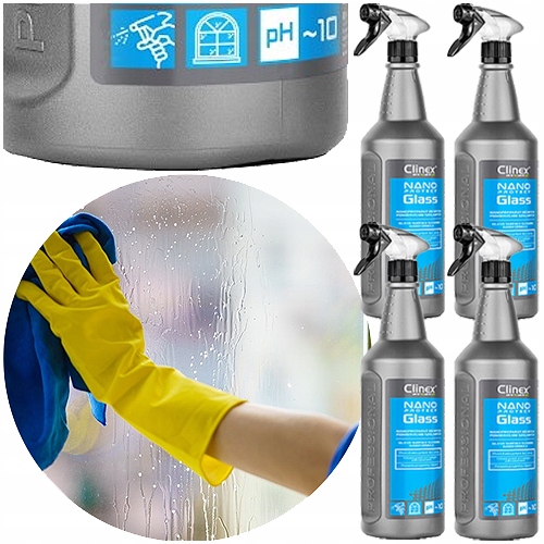 Levně Clinex Glass Nano Profesionální Kapalina Na Sklo 1L Odmašťuje Bez Šmouh 4ks