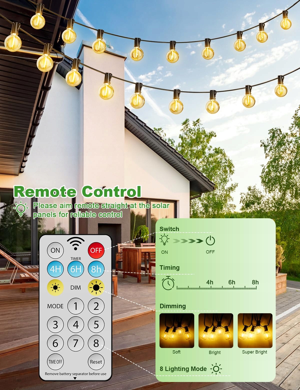 SOLAR LAMPKI OGRODOWE LED 17M 8 TRYBÓW WODOODPORNE NA BALKON OGRÓD PARTY — miniatura 4