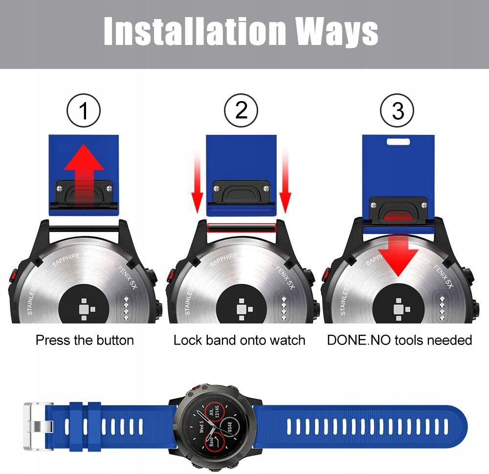 NIEBIESKI Silikonowy Pasek Garmin FENIX 5X PLUS Model Garmin Fenix 5X PLUS