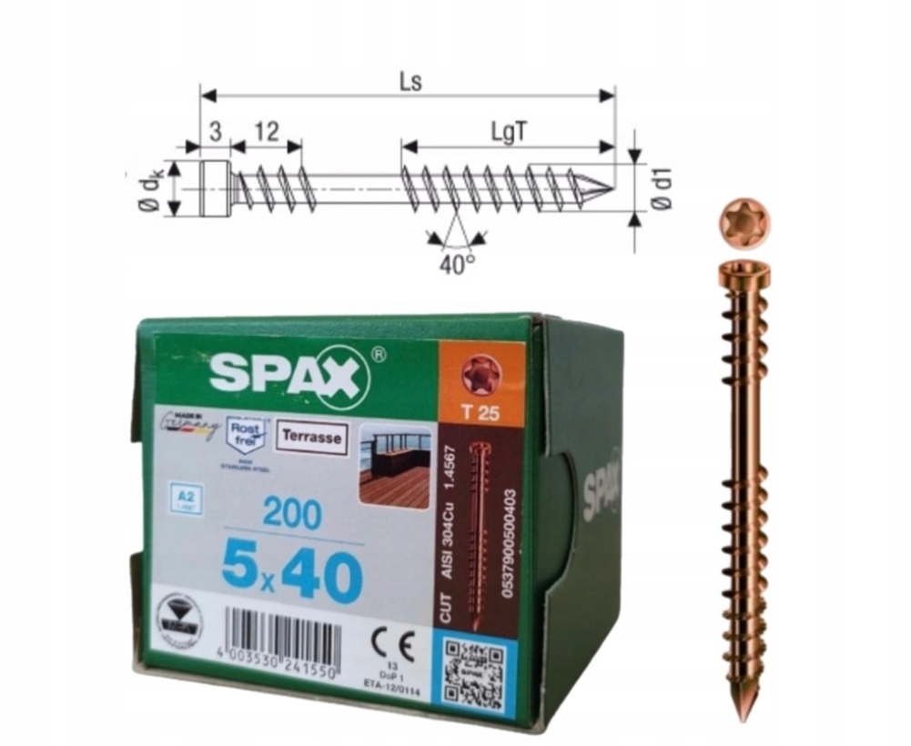 Spax univerzální šrouby pro terasovou desku 5 x 40 mm Staré zlato 200 ks