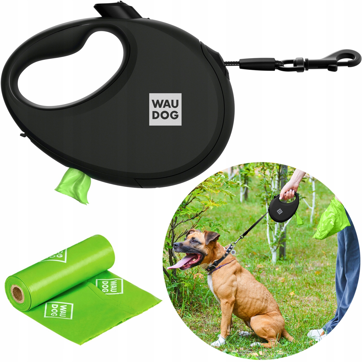 Levně Reflexní automatické Vodítko pro psa s držákem na tašku, L do 40 kg