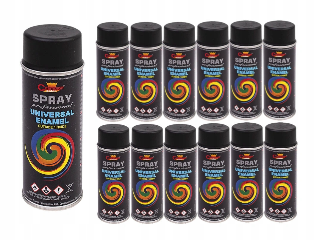 Spray Sprej Czarny Mat Ral 9011 Champion Szybkoschnący Farba 400ML 12 Szt.