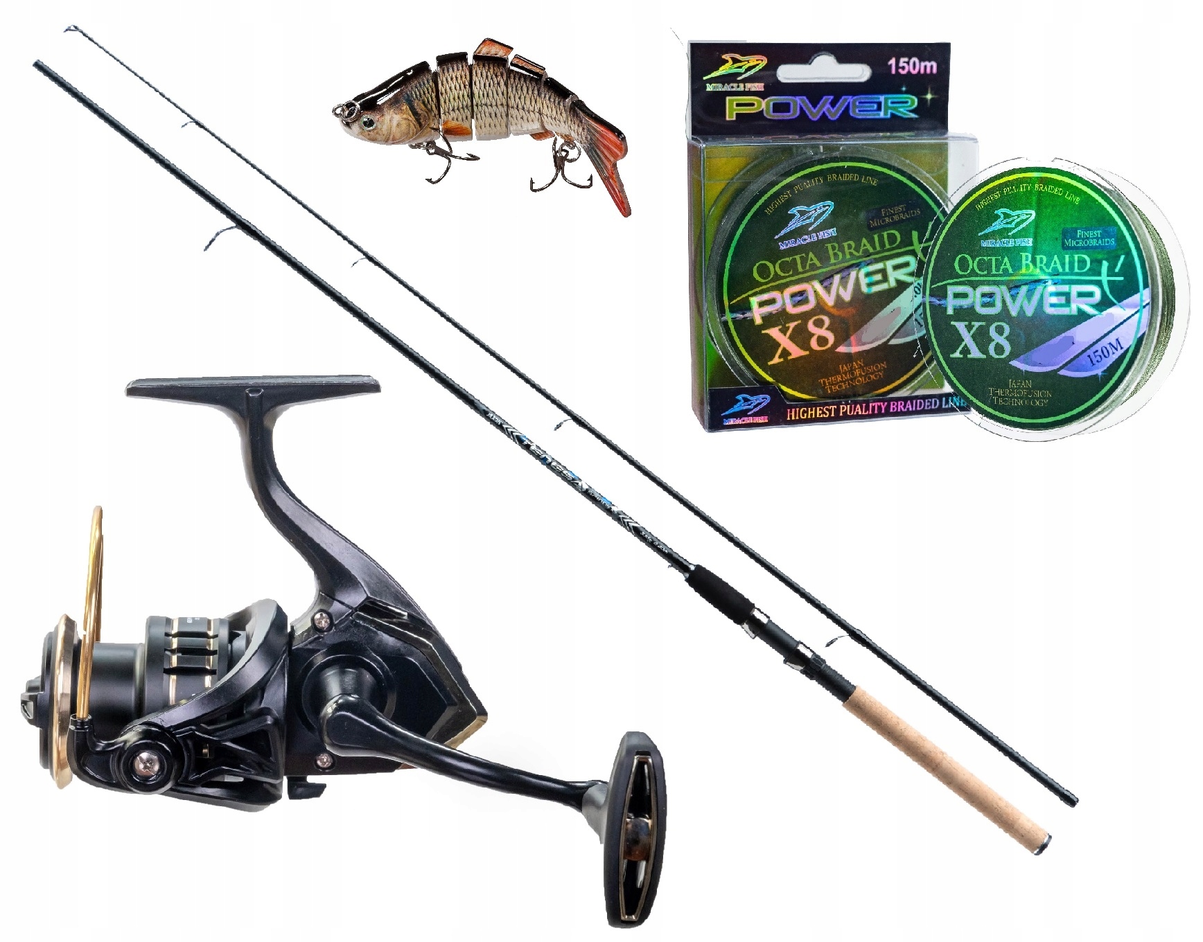 Zestaw Spinningowy Wędka Jaxon na Szczupaka Kołowrotek Wobler Plecionka