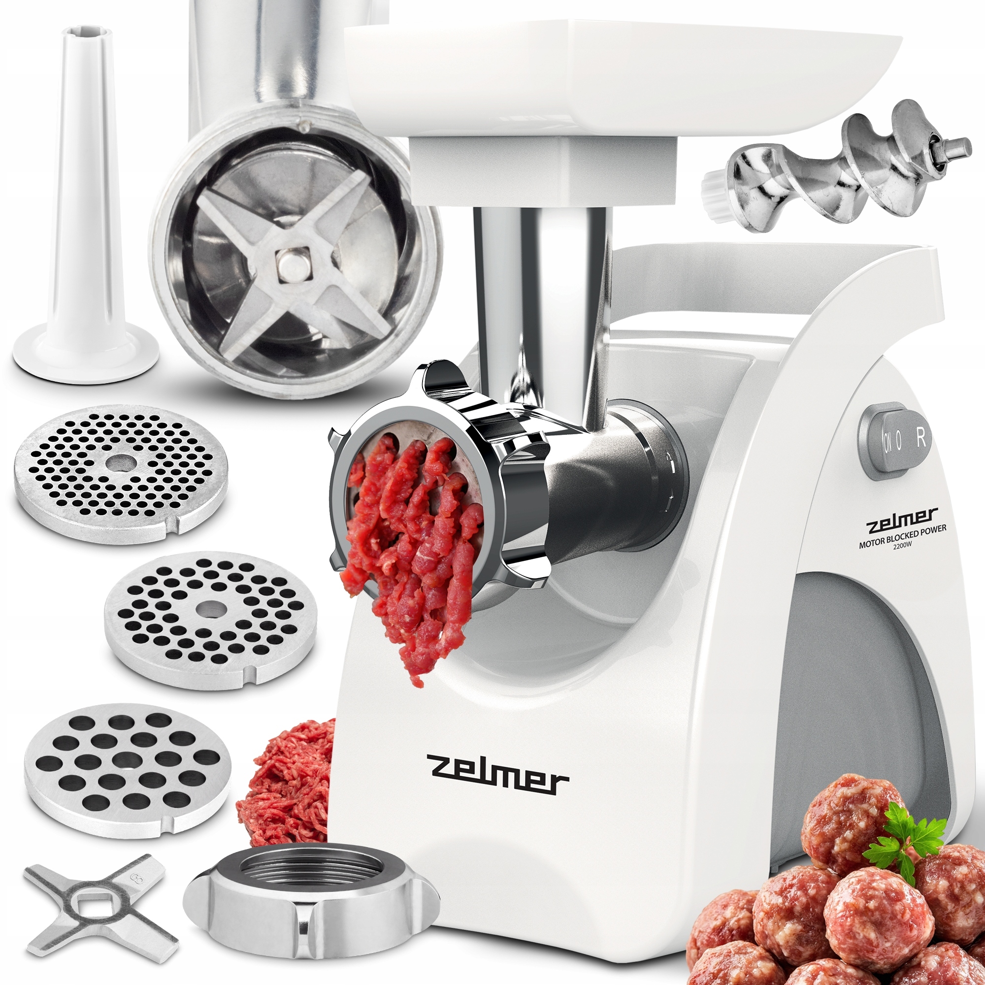 Maszynka Do Mielenia Mięsa Z Biegiem Wstecznym Zelmer 2200W 3 Kg/min 3 Sita