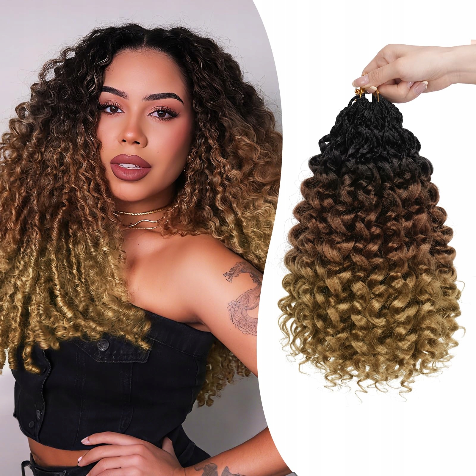 Syntetické vlnité vlasy 35 cm 8 ks boho kudrnaté