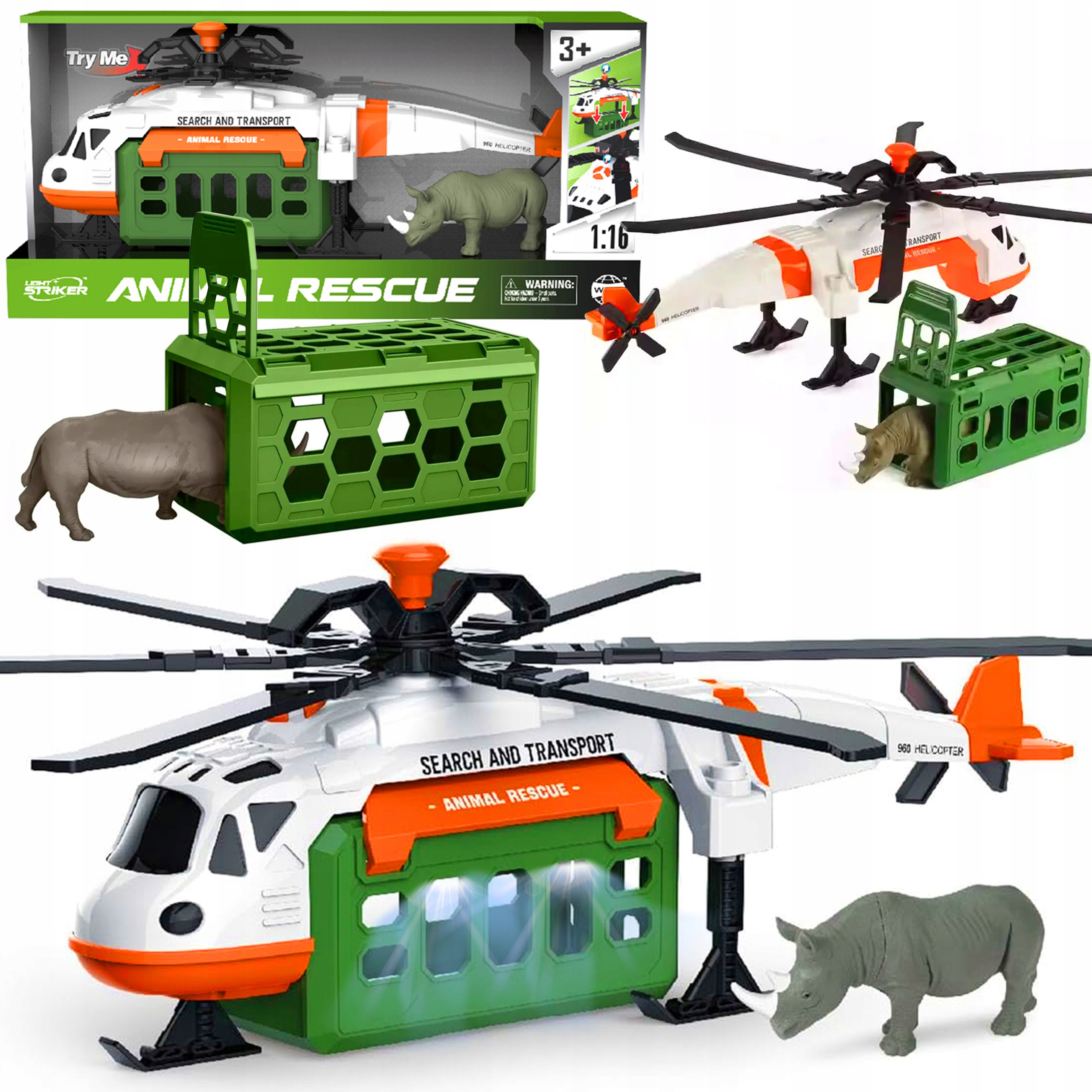 DUŻY HELIKOPTER TRANSPORTOWY ZWIERZĄT ŚMIGŁOWIEC RATUNKOWY ŚWIATŁO DŹWIĘK