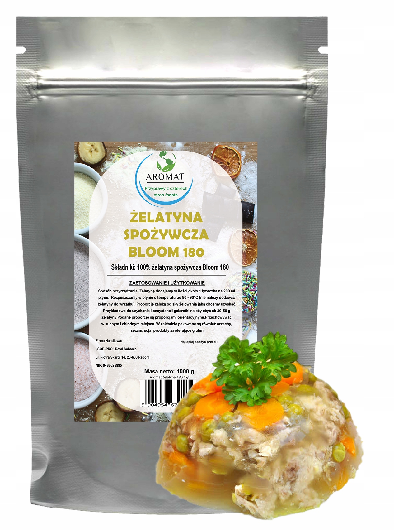 Levně Želatina potravinářská 1 kg Bloom 180, vepřová na klouby, přírodní kosti
