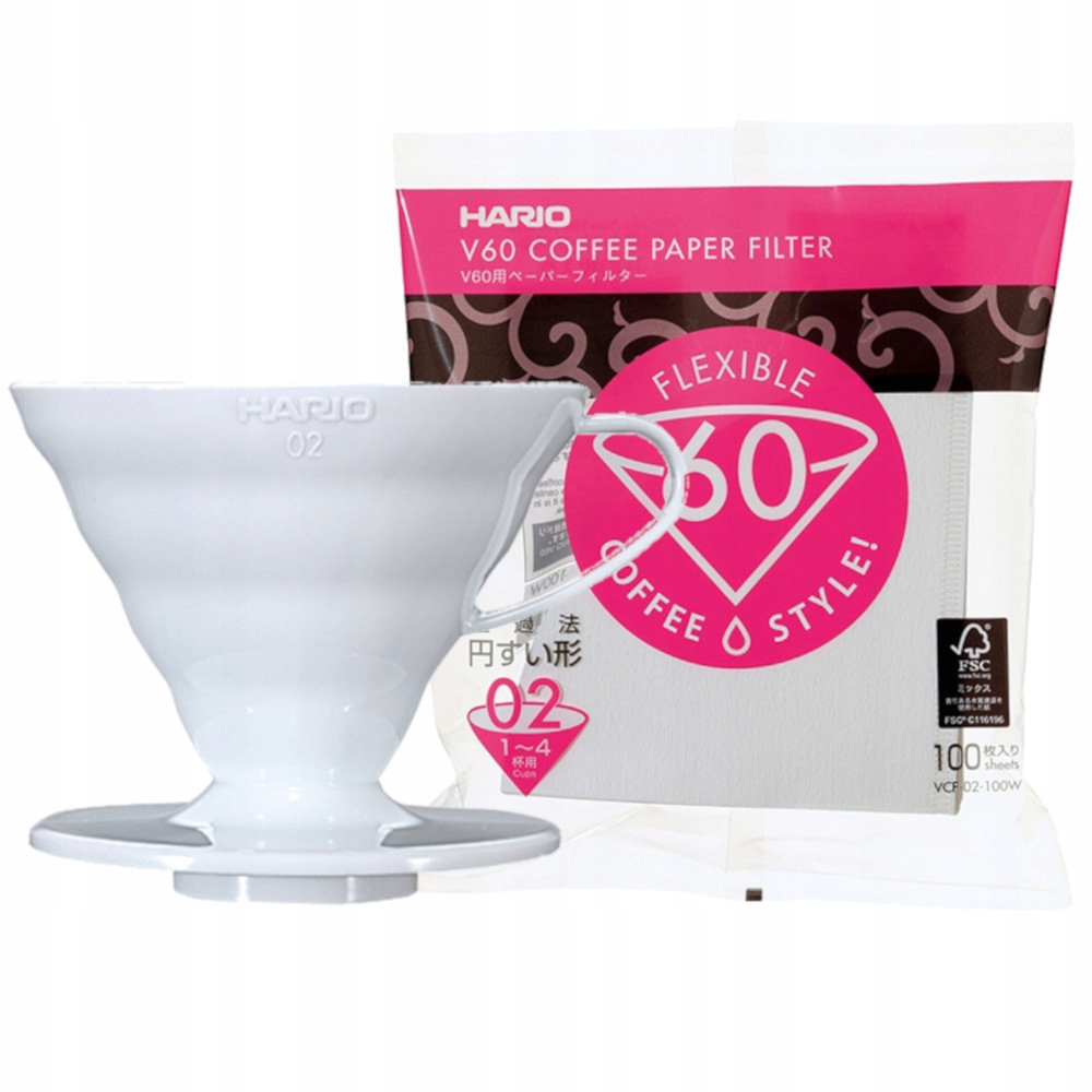 Zdjęcia - Ekspres do kawy HARIO Drip Plastikowy Biały V60-02 Filtry Papierowe Białe 100szt 