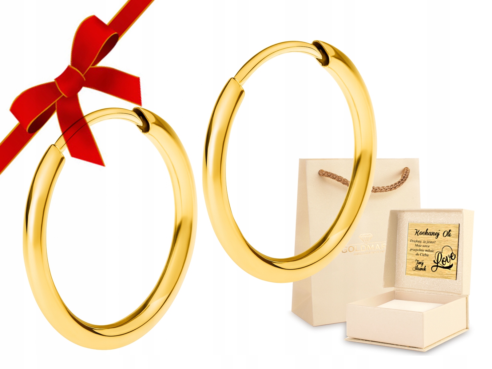 Piękne Złote Kolczyki Kółka 585 12 MM Dedykacja